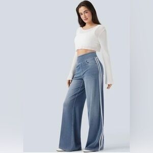 HALARA Flex High Waist Wide Leg Blue Denim Stripe Jeans Women’s XS SP MT L XLT